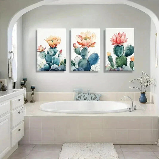 3pcs Colorful Cactus & Flower Nature Perfect Wall Art Set Canvas Framed 40x60cm - High Quality Print 100% Australian Made Wall Canvas Ready to Hang
