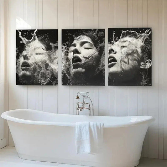 3pcs Water Splash Face White Abstract Perfect Wall Art Set Canvas Framed 40x60cm - High Quality Print 100% Australian Made Wall Canvas Ready to Hang