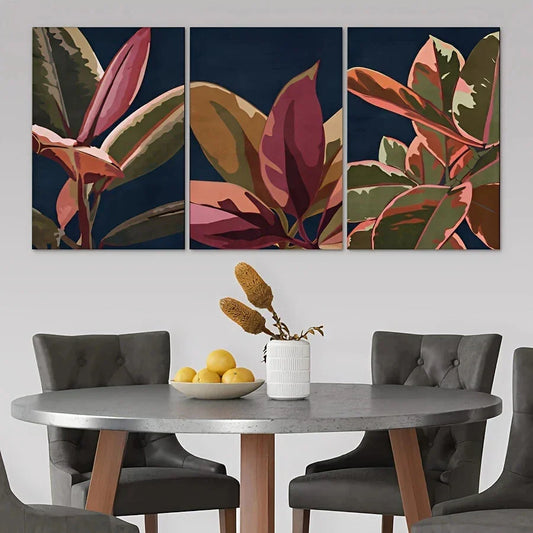 3pcs Botanical Tropical Leaf Abstract Metal Print Ready to Hang Art