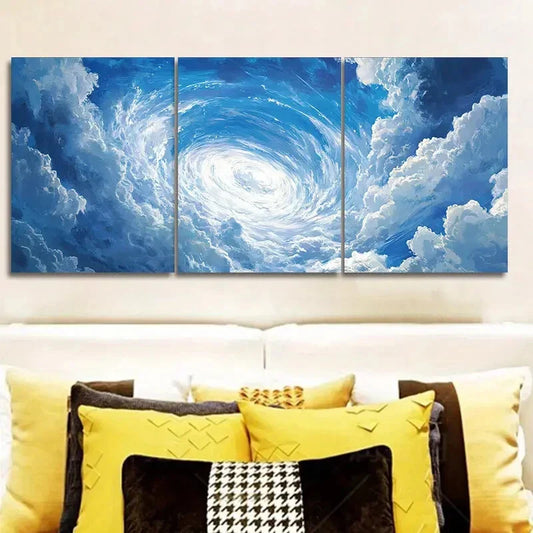 3pcs Modern Blue & White Swirl Pattern Metal Print Ready to Hang Art