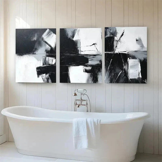 3pcs Monochrome Contemporary Abstract Perfect Wall Art Set Canvas Framed 40x60cm - High Quality Print 100% Australian Made Wall Canvas Ready to Hang