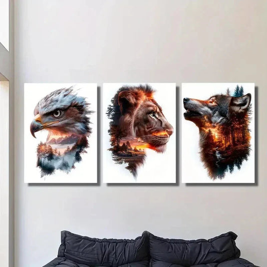 3pcs   Animals and nature mountains and trees  Metal Print Ready to Hang Art