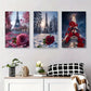 3pcs Romantic Paris Landscape with Roses, Seasona Metal Print Ready to Hang Art