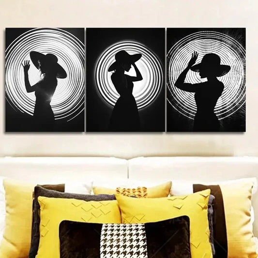 3pcs  The girl under the circle  Wall Art Set Canvas Framed 40x60cm - High Quality Print 100% Australian Made Wall Canvas Ready to Hang