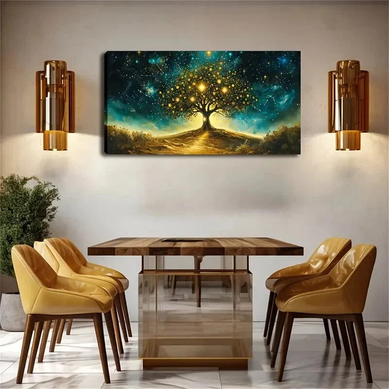 A Big Tree Emits Golden Light Wall Art Canvas Office Home Room Framed 120x60cm