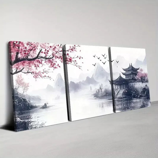3pcs Traditional Chinese Nature Landscape Style Wall Art Set Canvas Framed 40x60cm - High Quality Print 100% Australian Made Wall Canvas Ready to Hang