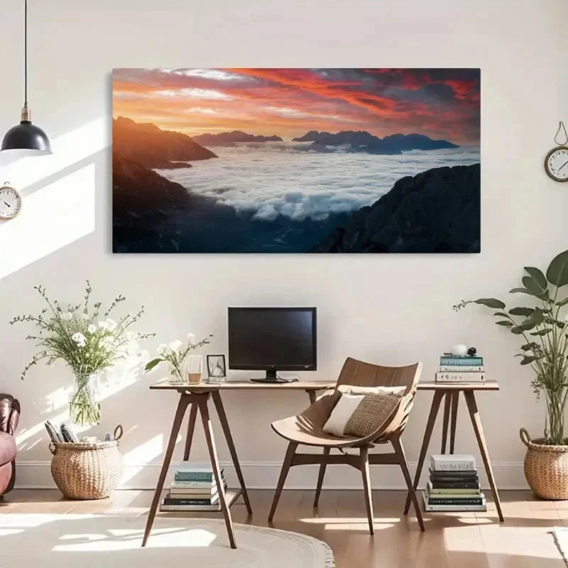 Clouds And Dramatic Pink Sky Wall Art Canvas Office Home Room Framed 120x60cm