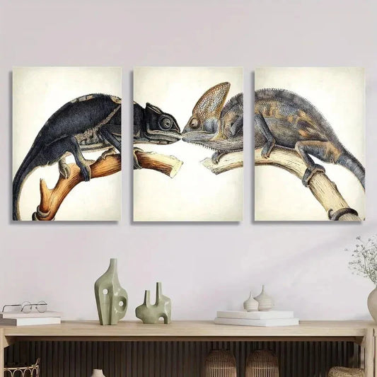 3pcs A Lizard And A Chameleon Wall Art Set Canvas Framed 40x60cm - High Quality Print 100% Australian Made Wall Canvas Ready to Hang