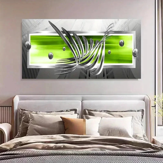 Green Fantasy Silver Wings Wall Art Canvas Office Home Room Framed 120x60cm