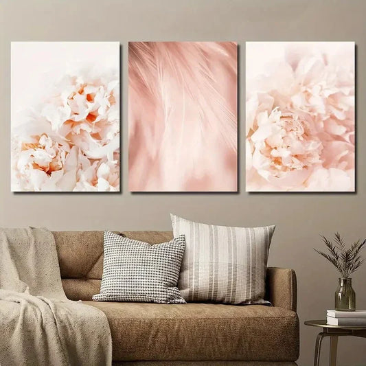 3pcs Blush Peony Pink Plant Flower Metal Print Ready to Hang Art