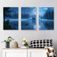 3pcs Serene Blue Water & Full Moon Landscape Metal Print Ready to Hang Art