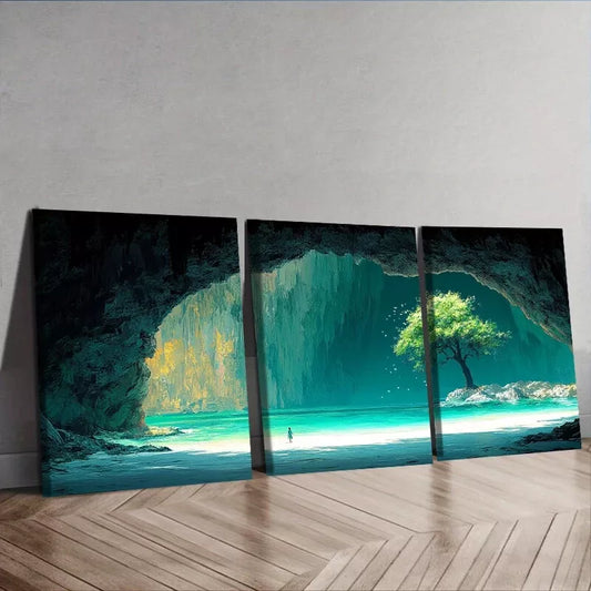 3pcs  The Interior View Of A Cave Nature    Wall Art Set Canvas Framed 40x60cm - High Quality Print 100% Australian Made Wall Canvas Ready to Hang