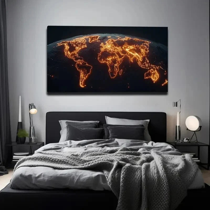 Earth At Night Scene Décor Wall Art Canvas Office Home Room Framed 120x60cm