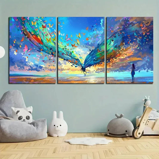 3pcs Vibrant Butterfly Modern Abstract Metal Print Ready to Hang Art