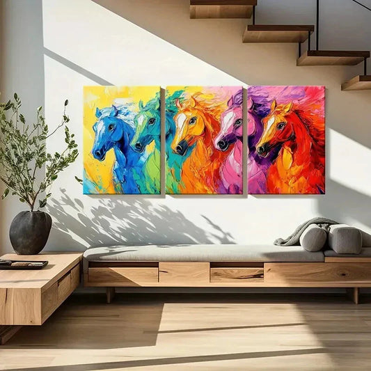 3pcs Colorful Abstract Horse Metal Print Ready to Hang Art