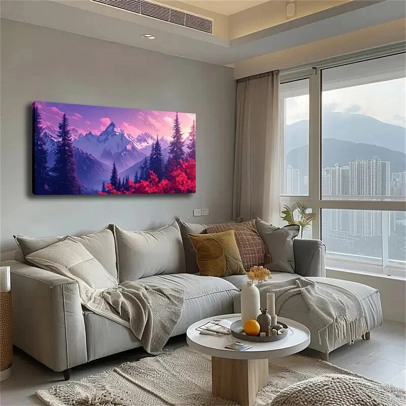 Dense Pine Forest Red Leave Wall Art Canvas Office Home Room Framed 120x60cm