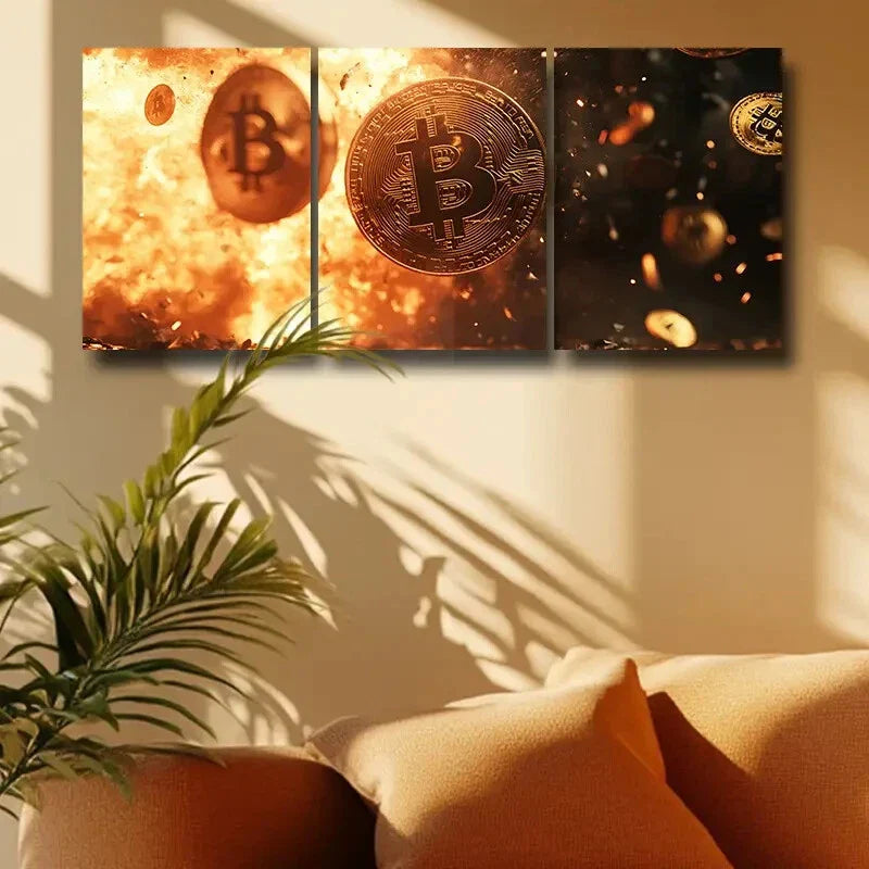 3pcs The Bitcoin logo Design Metal Print Ready to Hang Art