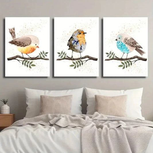 3pcs Watercolor Style Bird Colorful Cute Bird Metal Print Ready to Hang Art
