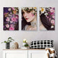3pcs Elegant Floral Crowned Beauty Woman Metal Print Ready to Hang Art