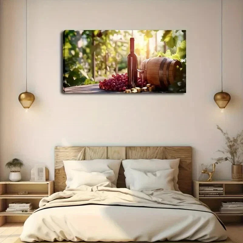 Rich Grapes & Wooden Barrel Wall Art Canvas Office Home Room Framed 120x60cm