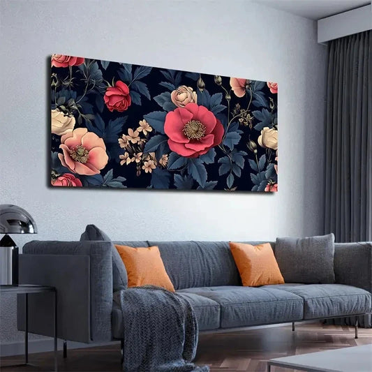 Vibrant Red & Pink Flowers Wall Art canvas office home room framed 120x60cm