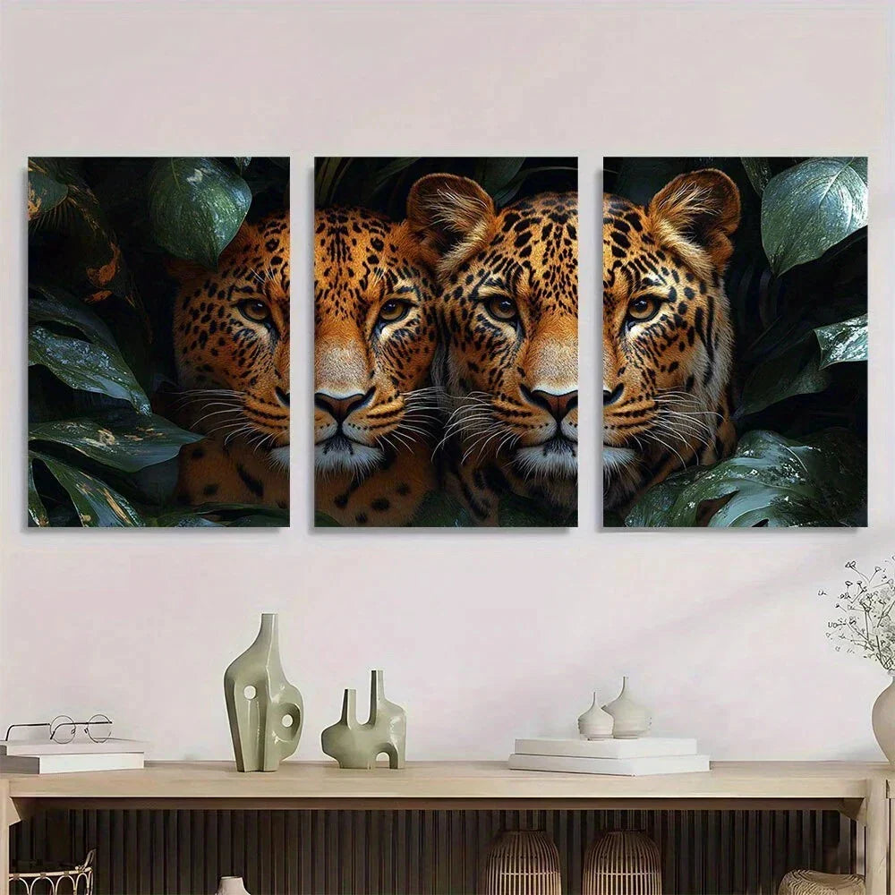 3pcs Animals Lion and Leopard Theme Metal Print Ready to Hang Art
