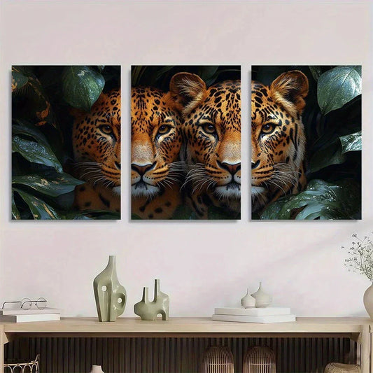 3pcs Animals Lion and Leopard Theme Metal Print Ready to Hang Art