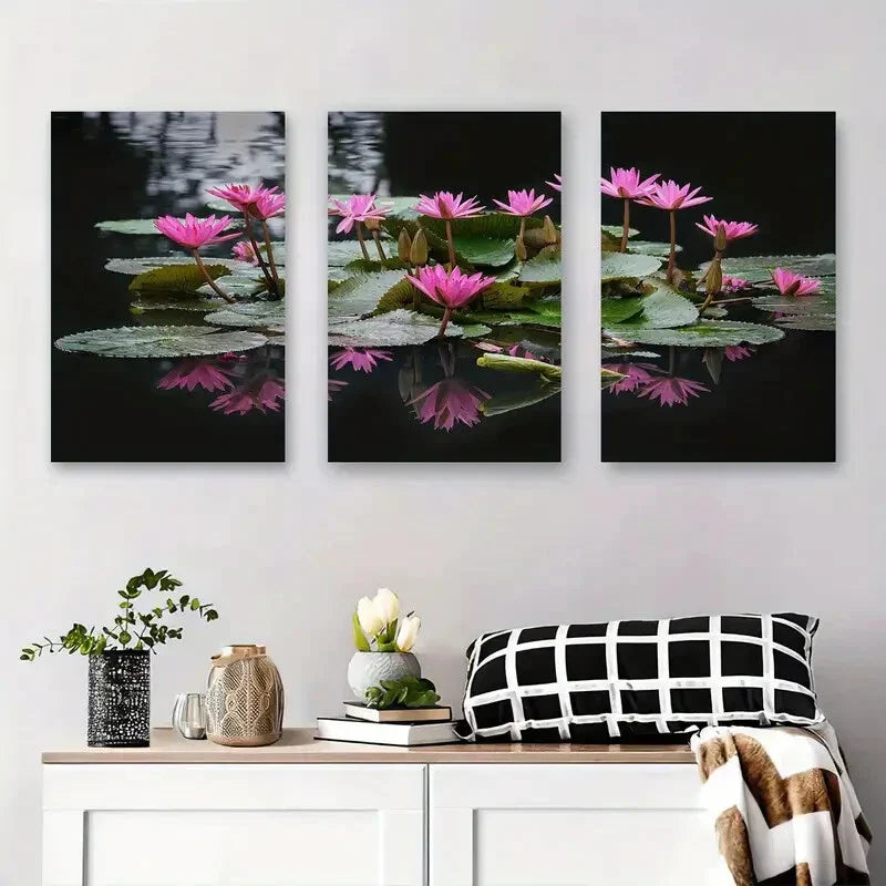 3pcs Abstract for Lotus Flower Nature Metal Print Ready to Hang Art