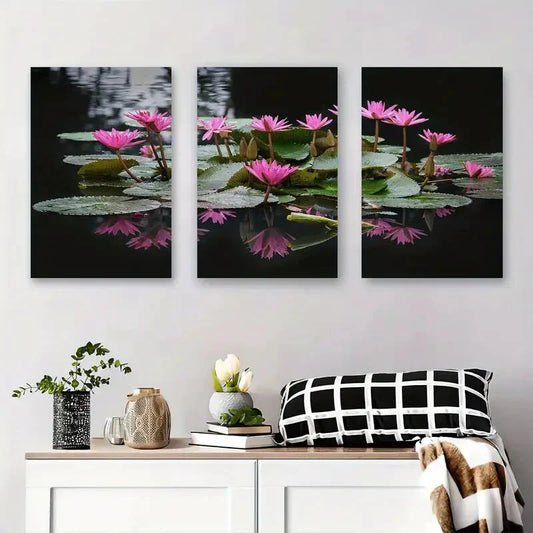 3pcs Abstract for Lotus Flower Nature Metal Print Ready to Hang Art