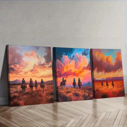 3pcs  Free cowboy Painting Wall Art Set Canvas Framed 40x60cm - High Quality Print 100% Australian Made Wall Canvas Ready to Hang