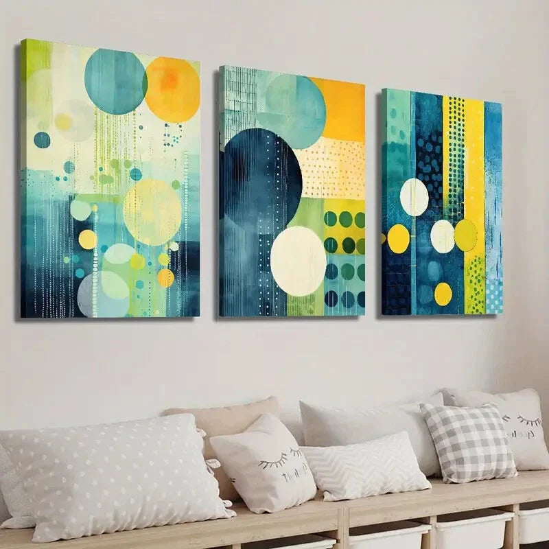 3pcs Abstract Colorful Circle Wall Art Set Canvas Framed 40x60cm - High Quality Print 100% Australian Made Wall Canvas Ready to Hang