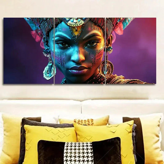 3pcs  Colorful African female warriors Wall Art Set Canvas Framed 40x60cm - High Quality Print 100% Australian Made Wall Canvas Ready to Hang