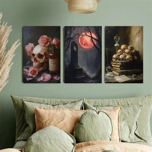 3pcs Elegant skeleton art, dark academic Metal Print Ready to Hang Art