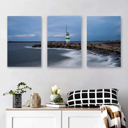 3pcs Lighthouse Seascape Tranquil Coastal Metal Print Ready to Hang Art