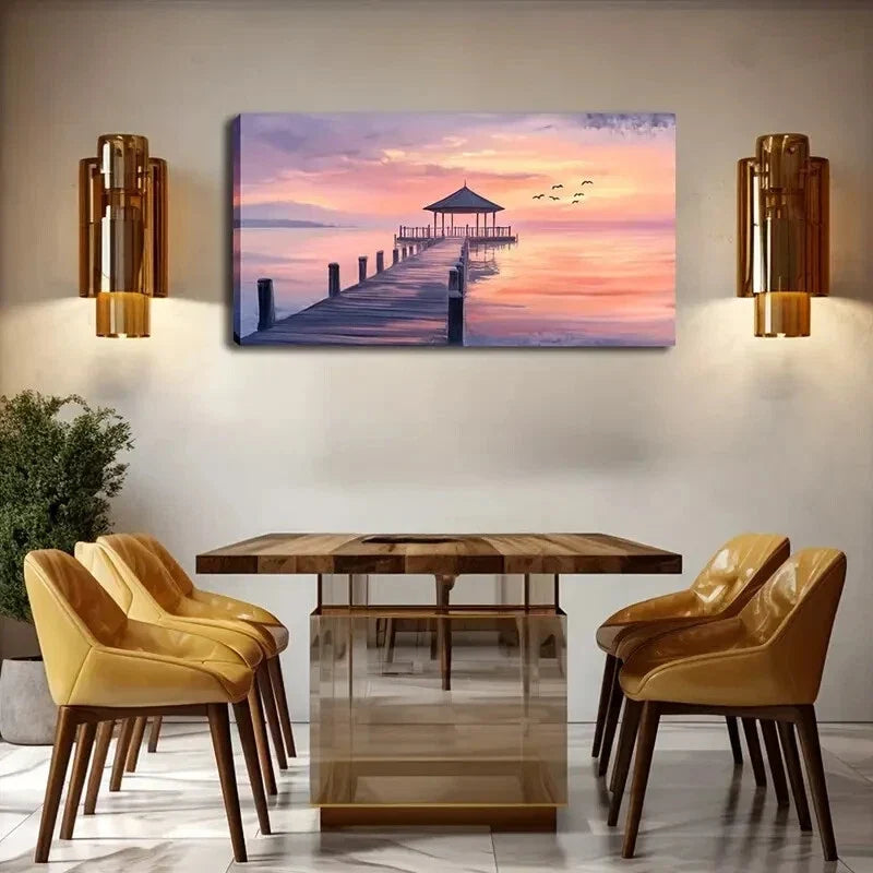 The Sky Has A Pink Purple Glow Wall Art Canvas Office Home Room Framed 120x60cm