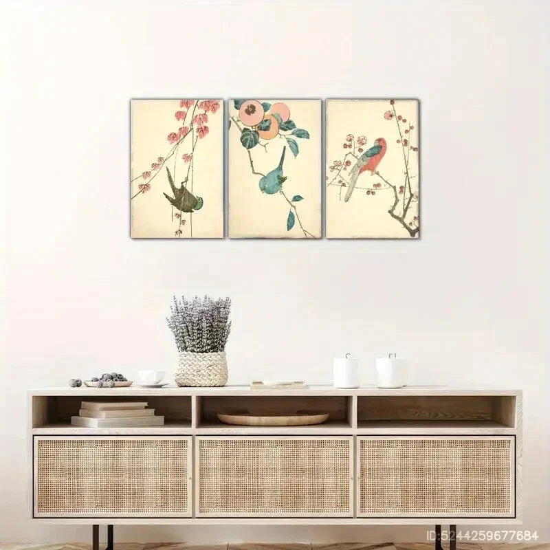 3pcs Birds on Branches Plant And Animal Metal Print Ready to Hang Art