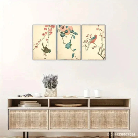 3pcs Birds on Branches Plant And Animal Metal Print Ready to Hang Art