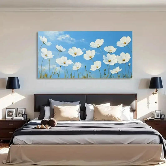 Blue Sky And White Daisies Wall Art Canvas Office Home Room Framed 120x60cm