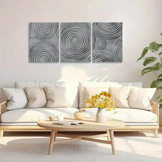 3pcs Abstract Gray Circles Metal Print Ready to Hang Art
