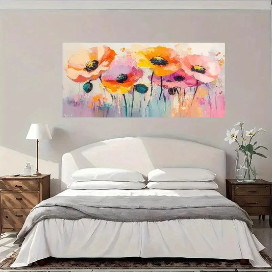 Vibrant Abstract Floral Wall Art Canvas Office Home Room Framed 80x45cm