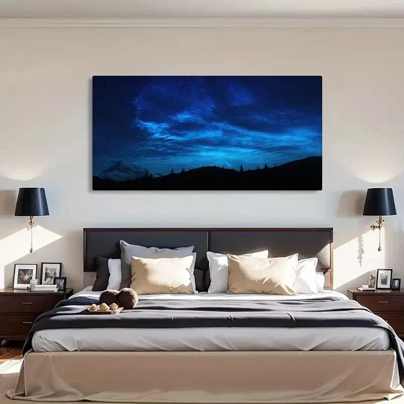 Night Scene Mountains Nature Wall Art Canvas Office Home Room Framed 120x60cm