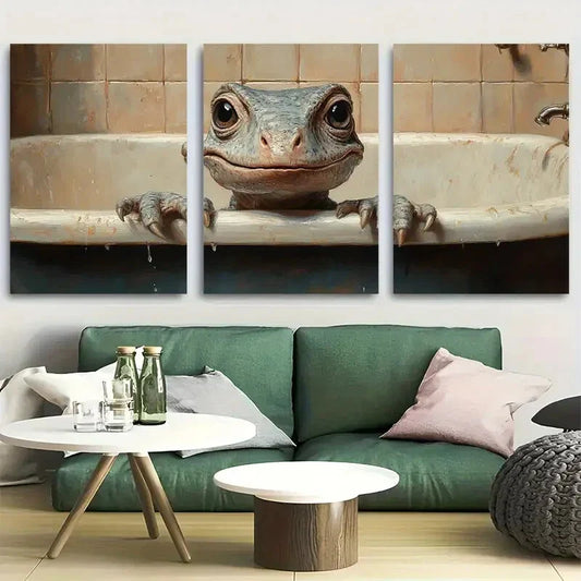 3pcs Tyrannisaurus Rex In A Bathtub Metal Print Ready to Hang Art