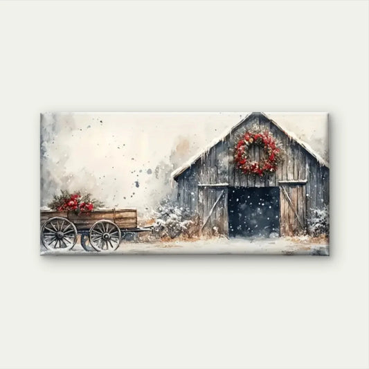 The Barn Winter Nature Wall Art Canvas Office Home Room Framed 80x45cm