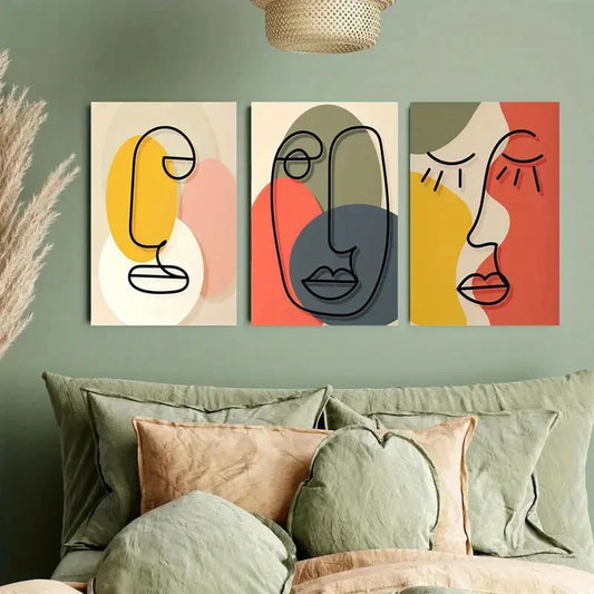 3pcs Abstract Human Face Line Art Metal Print Ready to Hang Art
