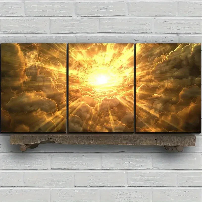 3pcs Baiyun Radiant Sunburst White Metal Print Ready to Hang Art