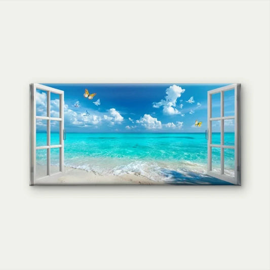 Ocean Beach with Butterfly Wall Art Canvas Office Home Room Framed 80x45cm