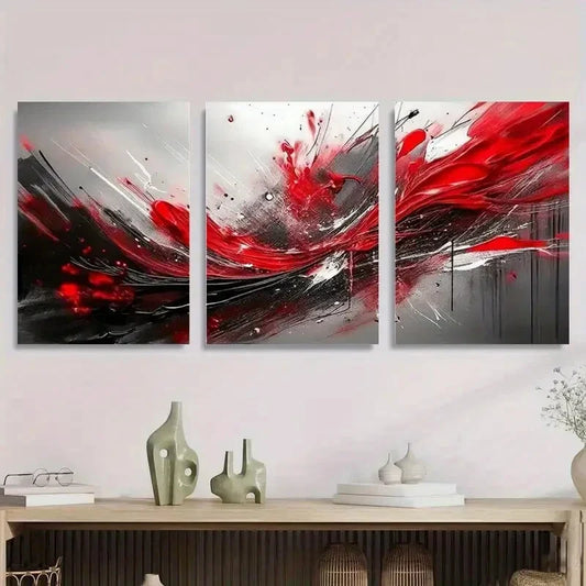3pcs Vibrant Fluid Art with Bold Splashes Metal Print Ready to Hang Art