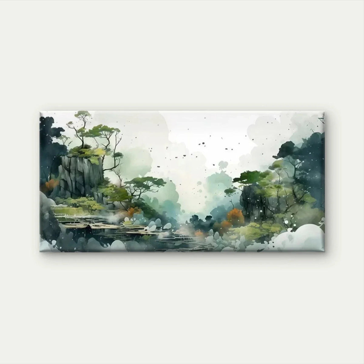 Misty Mountain Forest Wall Art Canvas Office Home Room Framed 80x45cm
