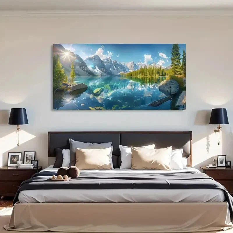 Blue Sky White Clouds Snowy Wall Art Canvas Office Home Room Framed 120x60cm