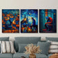 3pcs  Cat sitting on the roof under starry night  Metal Print Ready to Hang Art